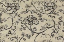 Dekorační látka režná, černé květy, š.140