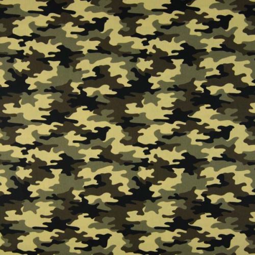 Popelín žltohnedý army vzor, š.145