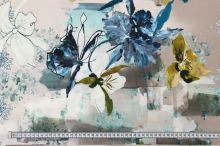 Svetrovina béžová, modrý květ, panel, š.135
