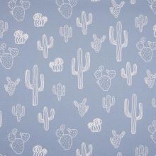 Dekorační materiál modrý, bílé kaktusy, š.150