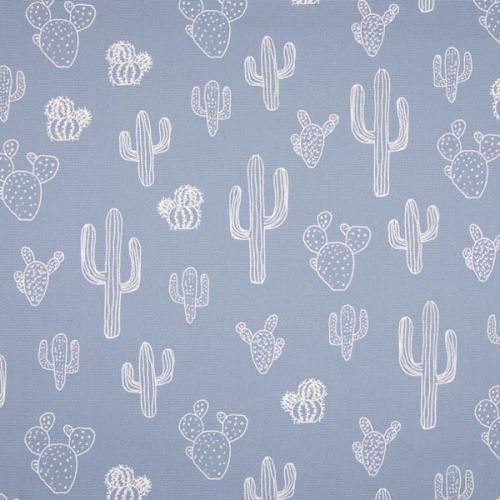 Dekorační materiál modrý, bílé kaktusy, š.150