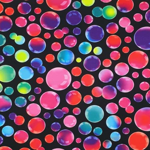 Teplákovina A0169 černá, barevné bubliny, š.175