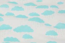 Bavlnené plátno biele, tyrkysové dažďové mraky, š.140