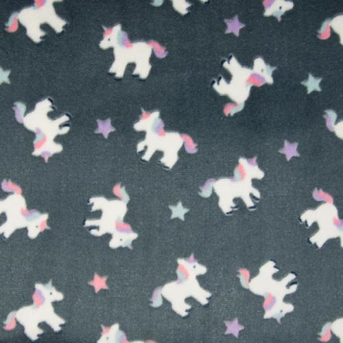 Fleece šedý, jednorožce a hviezdičky, š.145
