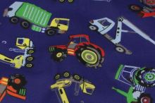 Bavlna modrá, autá, bagre a traktory, š.140