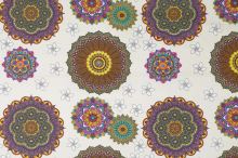 Bavlněné plátno krémové, fialovo-hnědé mandaly, š.140