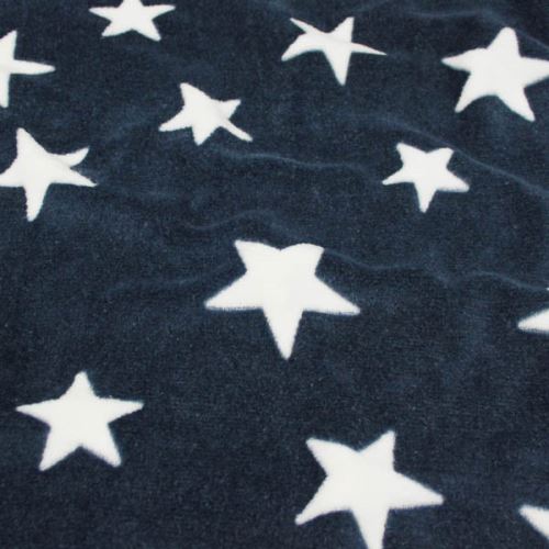 Fleece modrý, biele hviezdy, š.145