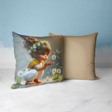 Dekorační povlak na polštář 39 x 39cm - dívka s odkvetlými pampeliškami (1)