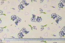 Bavlněné plátno béžové, lila bicykl, š.140