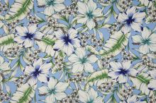 Šatovka 21646 modrá, barevné ibiškové květy, š.140