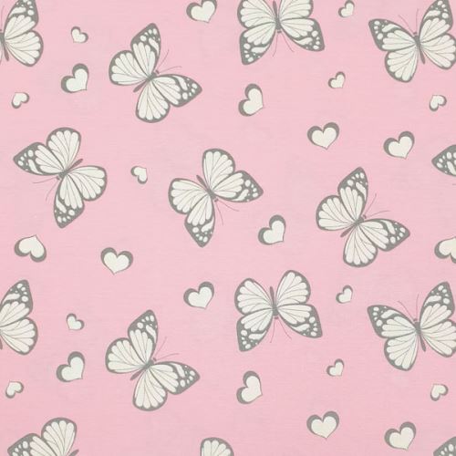 Magický úplet ružový, motýle s glitrami, š.150