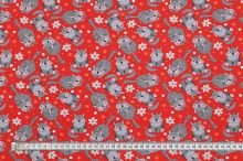Úplet červený, šedé mačky s kvetmi, š.145