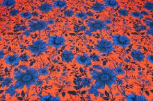 Popelín B0151 oranžový, modré květy, š.150