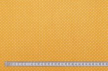 Bavlněné plátno žluté, bílé drobné puntíky, š.140