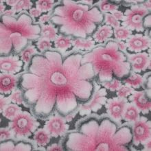 Fleece šedý, ružový kvet, š.145