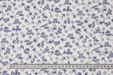Bavlněné plátno bílé, modré květy, š.140