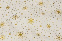 Bavlněné vánoční plátno, zlaté vločky, š.145