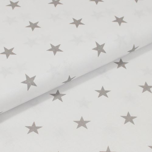 Bavlněné plátno bílé, šedé hvězdy, š.160