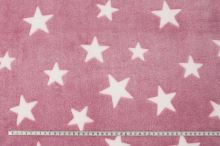 Fleece ružový, biele hviezdy, š.145