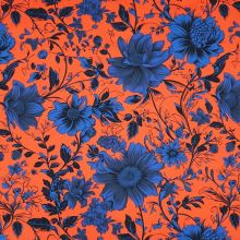Popelín B0151 oranžový, modré květy, š.150