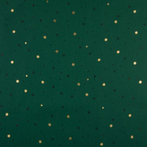 Vianočný popelín zelený, zlaté hviezdičky, š.145
