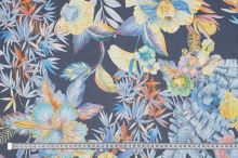 Šifon modrý, barevné květy, š.145