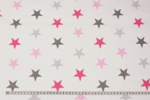 Bavlnené plátno biele, šedé a růžové hviezdy, š.160