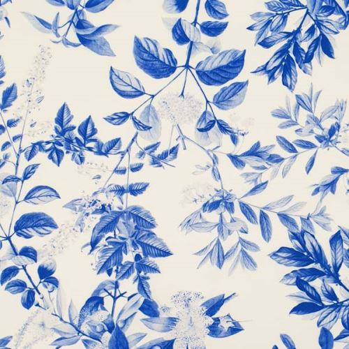 Popelín B0056 biely, modrý kvetinový vzor, š.145