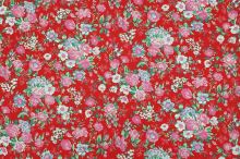 Bavlněné plátno červené, květinový vzor, š.140