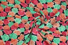 Šatovka květy zelené, červené, oranžové š.150