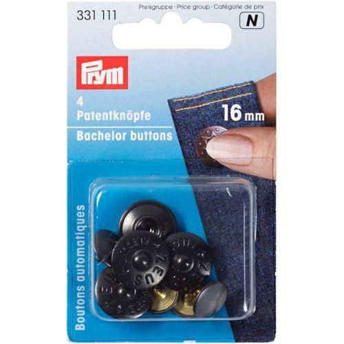 Gombíkový cvok Prym Zeus, čierny, 16 mm, 4ks