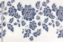 Kostýmovka biela, modrý kvetinový žakár, š.135