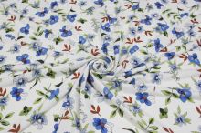 Úplet bílý, modré květy, š.150