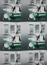 Košeľovina zelené auto so ženou, š.140
