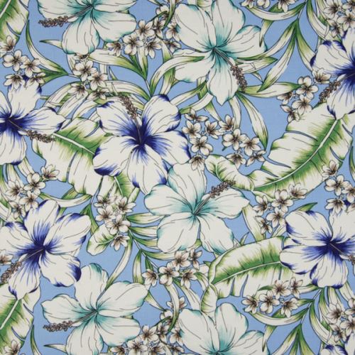 Šatovka 21646 modrá, farebné ibištekové kvety, š.140