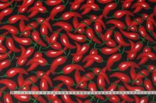 Bavlna čierna, červené papričky, š.140