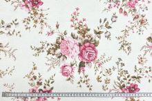 Dekoračná látka P0555 vanilková, ružové kvety, š.140