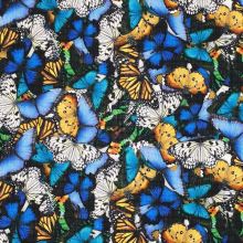 Šatovka N5855 krep, modro-žltí motýle, š.140