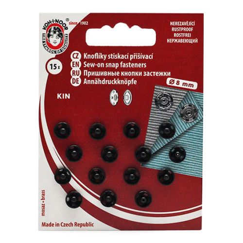 Gombíky stláčacie našívacie KIN Ms priemer 8mm (v.1 / 2), čierne, 15ks