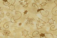 Bavlněné plátno béžové, zlaté vánoční motivy, š.140