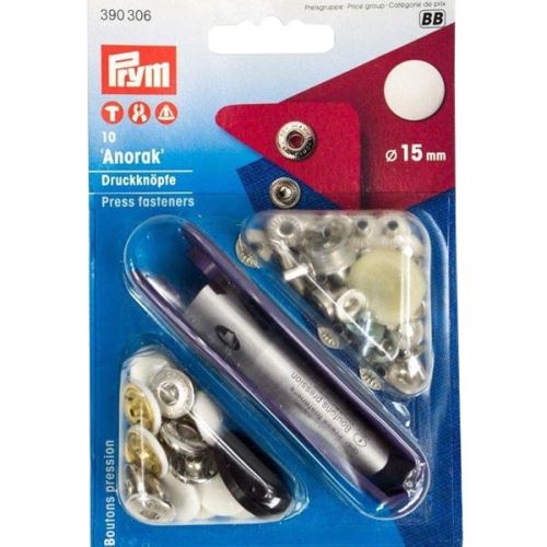 Cvoky Prym Anorak biele, cvoček 15 mm, 10ks