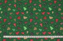 Bavlněné plátno zelené, vánoční stromečky, š.140