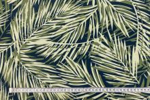 Lněná kostýmovka modrá, zeleno-bílé palmové listy, š.135