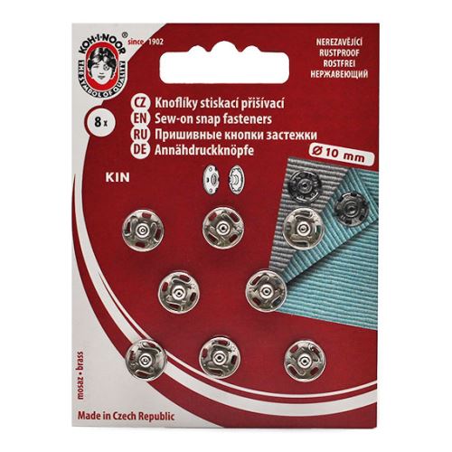 Gombíky stláčacie našívacie KIN Ms priemer 10mm (v.2), strieborné, 8ks