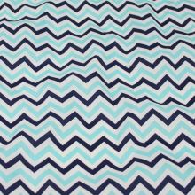 Bavlněné plátno bílé, modrý a tyrkys geometrický vzor, š.140