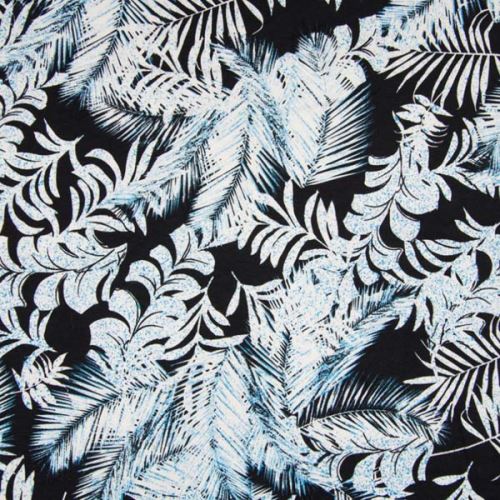 Úplet černý 19647, modro-bílé palmové listy, š.155