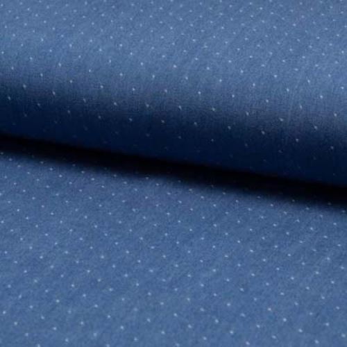 Šatovka TENCEL modrý denim, biele bodky, š.140