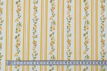 Bavlněné plátno, žluté pruhy, drobný květinový vzor, š.140