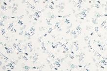 Mušelín, dvojitá gázovina biela, modré drobné lúčne kvety, š.135