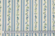 Bavlněné plátno, modré pruhy, drobný květinový vzor, š.140